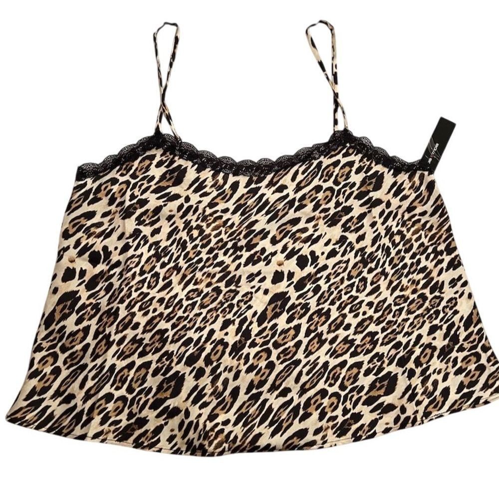Moa Moa Y2K Women's Leopard Print Lace Trim Cami Tank Top large camisole animal